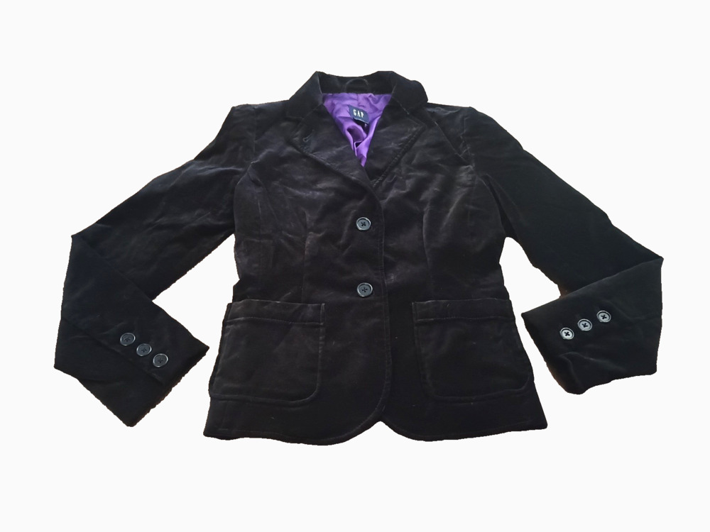 Vtg Gap Black Velvet Purple Satin Lining 2 Button Blazer Jacket EUC Y2K Sz 2